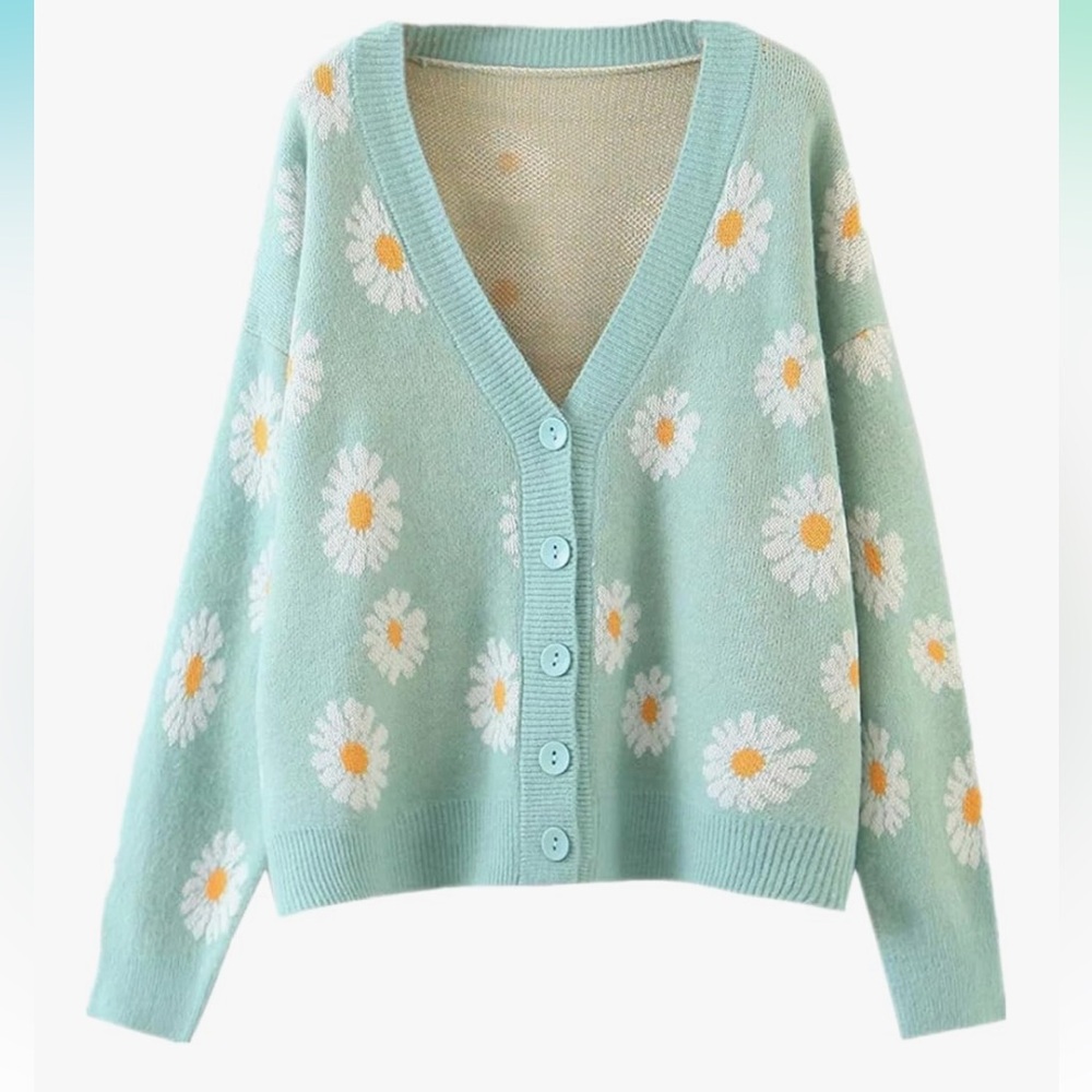 Daisy Mint Green Cardigan Sweater
